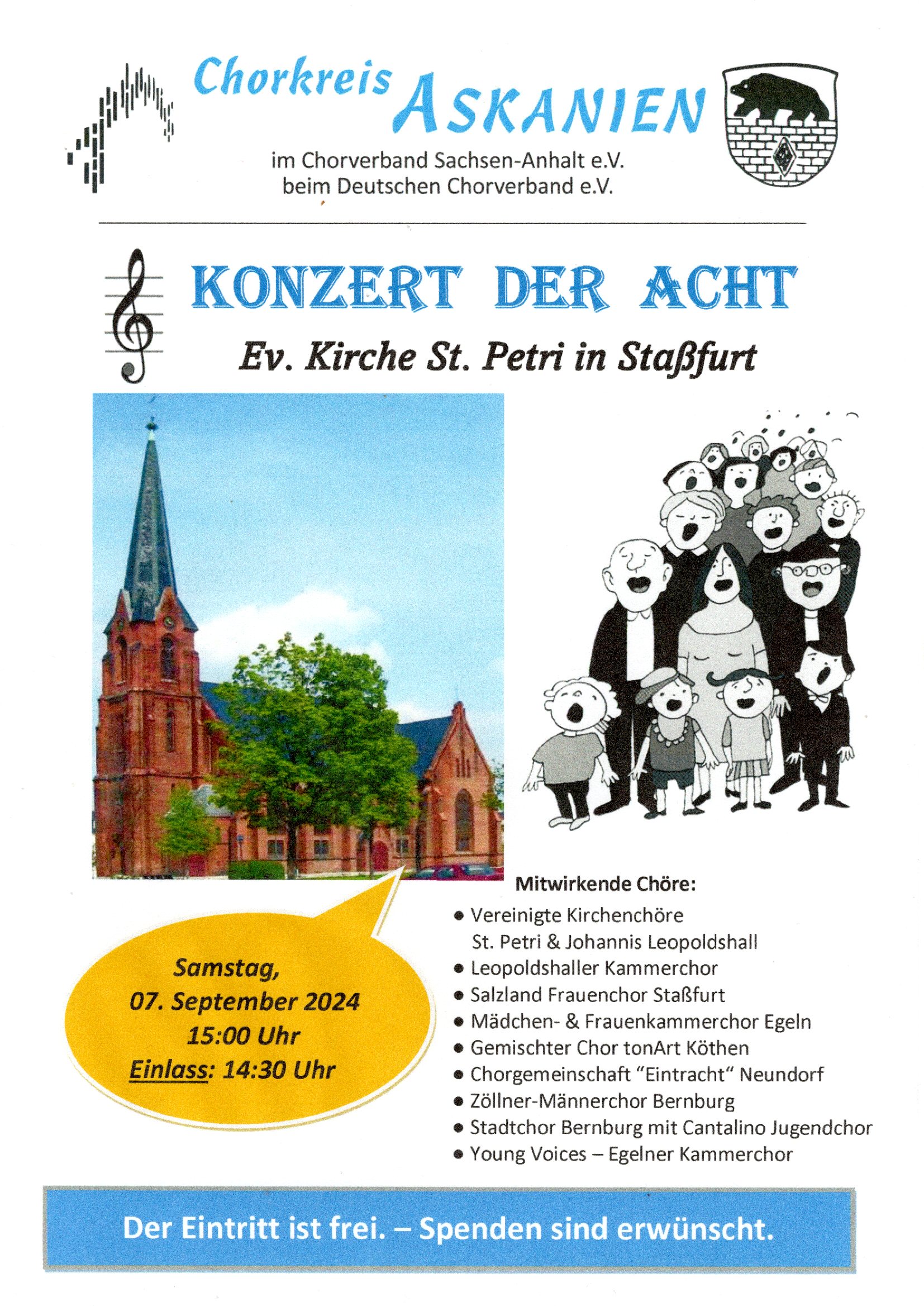 Herbstkonzert des Chorkreises Askanien am 07. September 2024 unter dem Titel „Konzert der Acht“